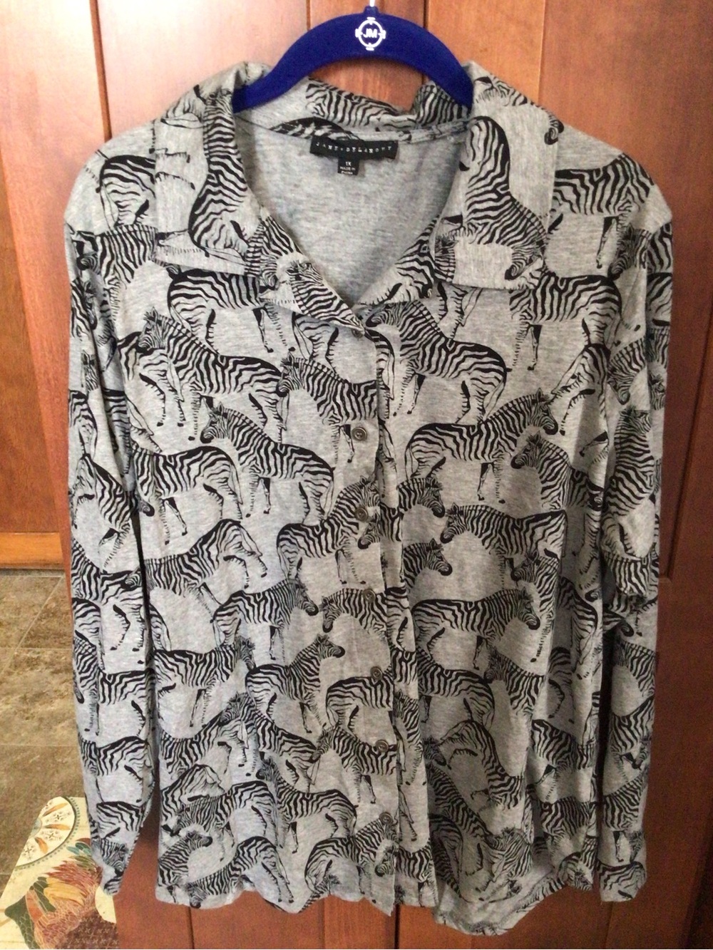 Jane &Delancy Gray & Black Zebra-Print Button Down Tunic Plus 1X